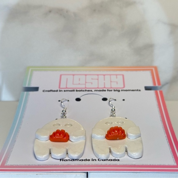 White Ghost Holding a Pumpkin - Handmade Earrings - Picture 6 of 8